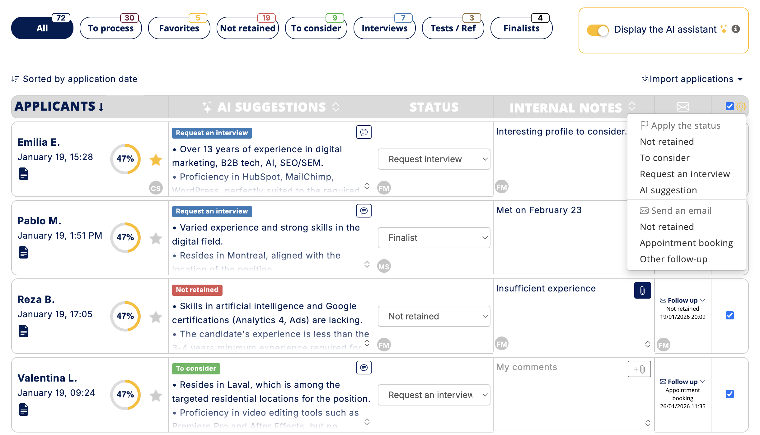 Nsania - Applicants with AI suggestions